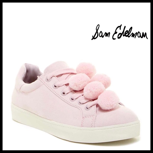 SAM EDELMAN PINK VEGAN SUEDE POM POM SNEAKERS A3C - Picture 8 of 8